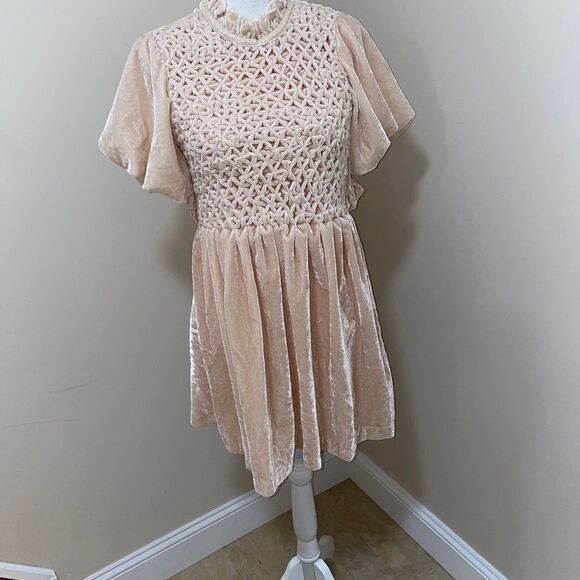 Free People Gum Drop Velour Open Back Mini Dress BeigeSize XS NWT. - Picture 7 of 7